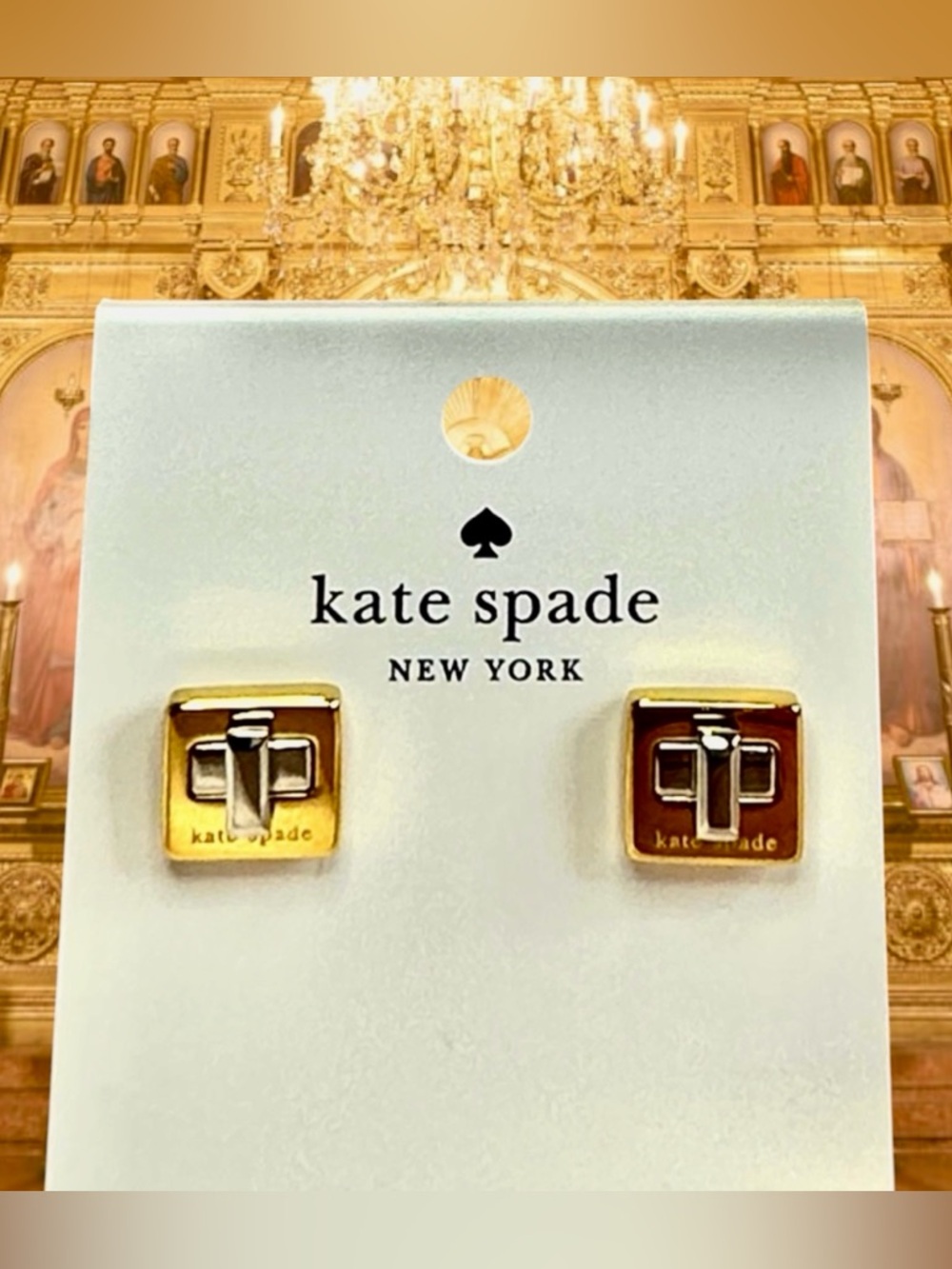 kate spade NWT “Phoebe” Earrings Turnlock  Gold & Silver. RP $59